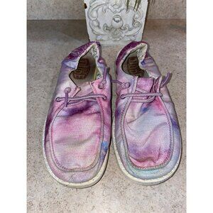 Hey Dude Youth Wendy Dreamer Unicorn Tie-Dye Canvas Shoes Size YT4